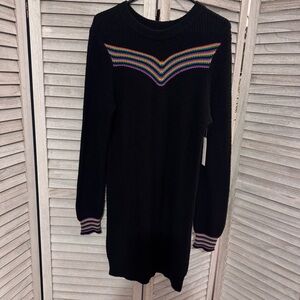 NWT Abound Nordstrom Rainbow V-Stripe Sweater Dress Medium Black Long Sleeve
